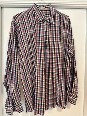 Peter Millar Classic Men’s Plaid Button-Up Shirt in Purple and Black XL